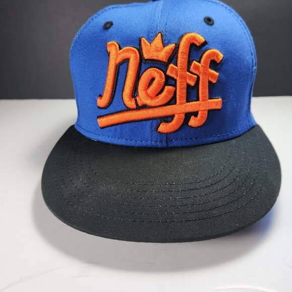 Neff Headwear Flat Bill Snapback Cap Hat Black Blue Orange Adjustable - Picture 4 of 12